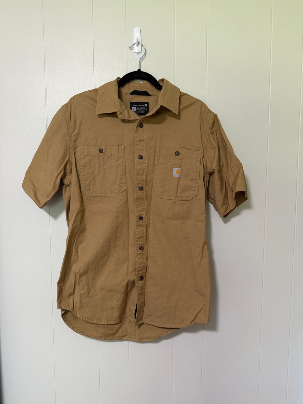 Carhartt Men’s Short Sleeve Button-Down Work Shirt in Tan